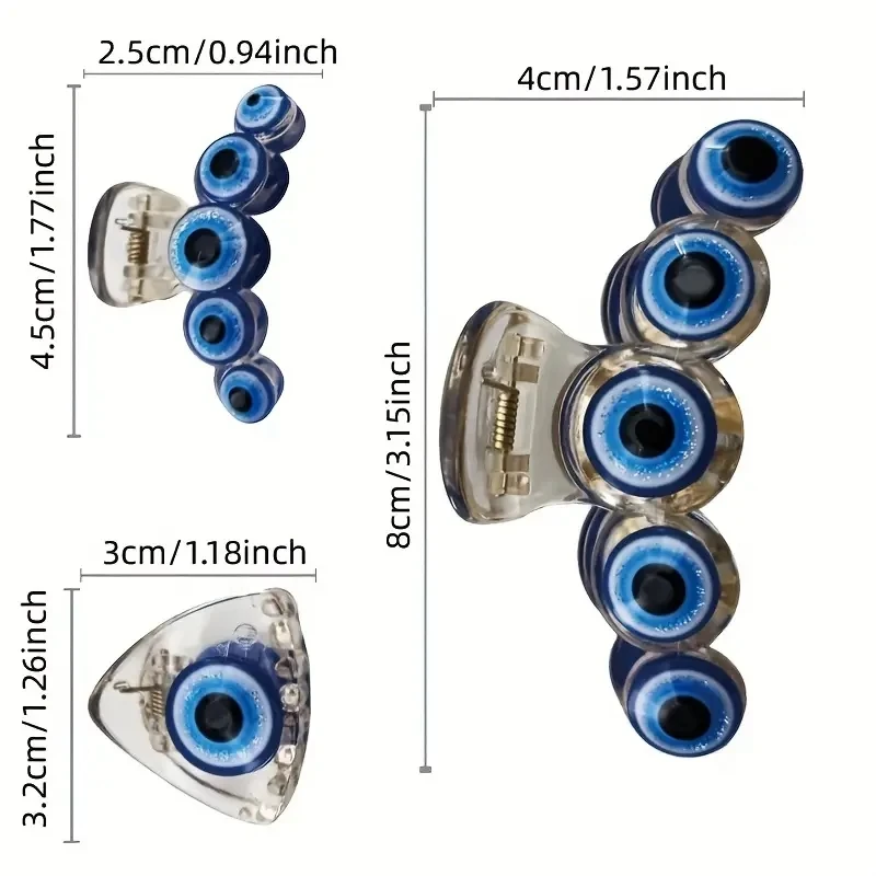 3 Sizes Vintage Evil Eye Hair Claw Clips Turkish Styles Mini Blue Eye Jaw Barrettes For Women Summer Headdress