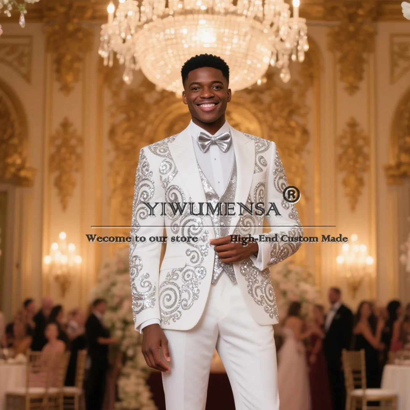 Glitter Beaded Stones Suits Men For Wedding Customized 3 Pieces Italian Designer Prom Tuxedos Plus Size Groom Man Clothing 2025