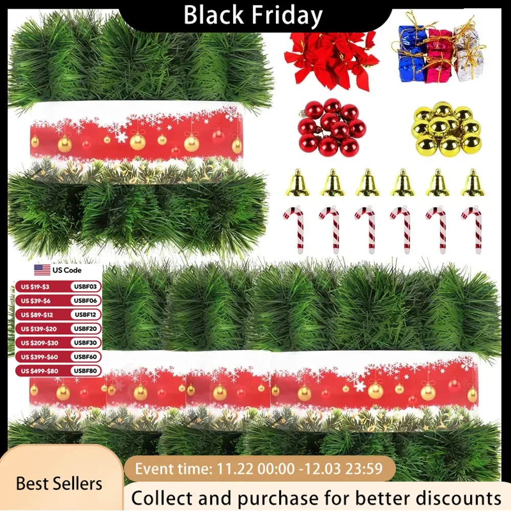 Christmas Decoration 5 Pack 250FT Garland ForDecoration, Non-Lit Soft Greenery Holiday Decor for Outdoor Christmas Decorations