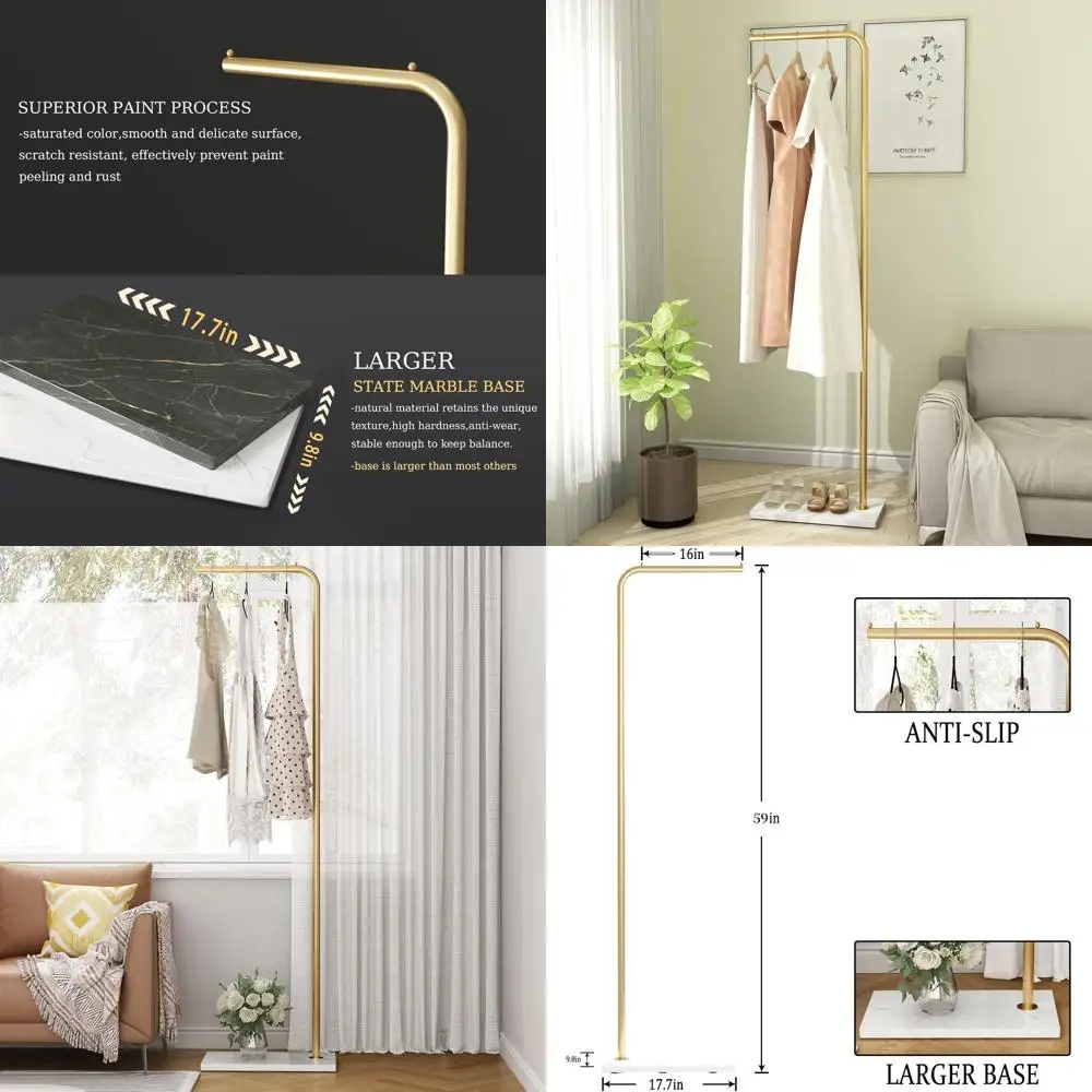 

Стильная L-образная металлическая вешалка для одежды с перекладиной и устойчивым основанием для дома и офиса