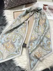 BYSIFA|Blue Purple Silk Wool Scarf  Winter Paisley Design Double Faces Printed Long Bevel Scarves Bufand Spring Fall Silk Ribbon