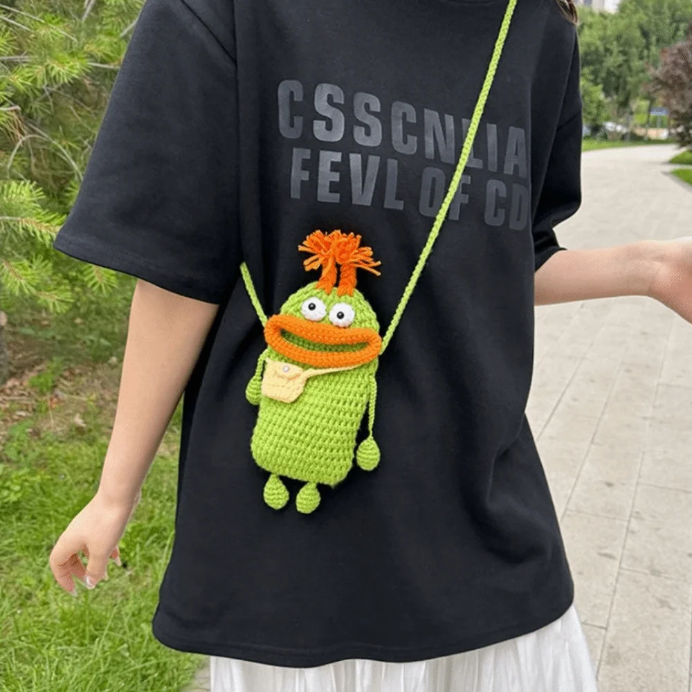 Unique Knitting Small Crossbody Bag Handmade Big Mouth Shoulder Coin Purse Funny Crochet Phone Bag Women,Children