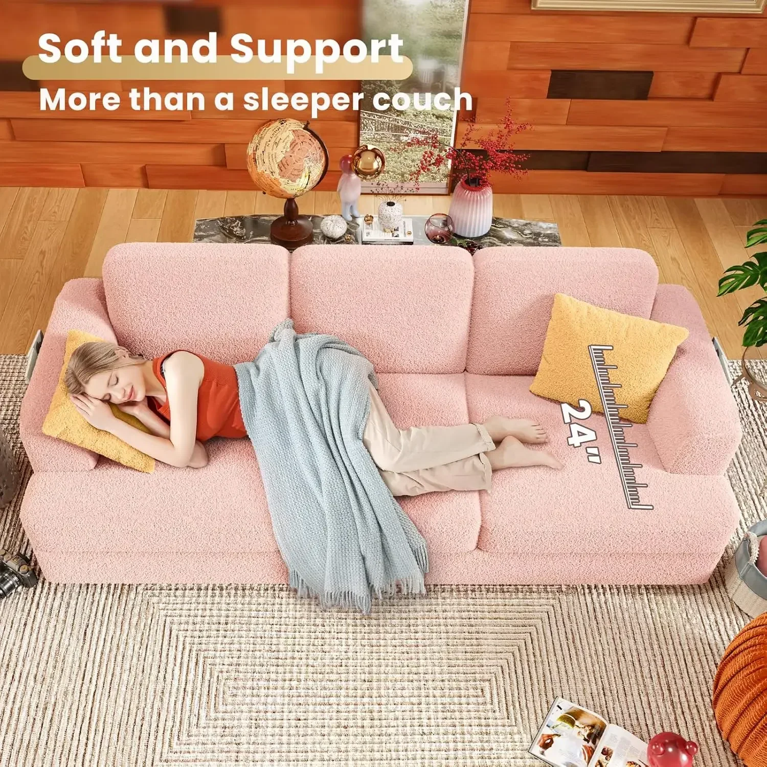 Sofá de 89 polegadas para sala de estar, sofá nuvem confortável com almofada grossa e apoio de braço largo