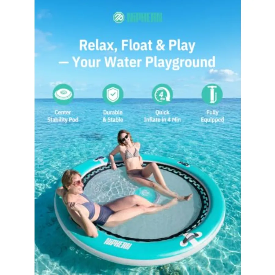 Inflatable Water Hammock For Adults, PVC Material, Blue With Yellow Accents, 8Feet Round Floating Ring With Center Stability Pa