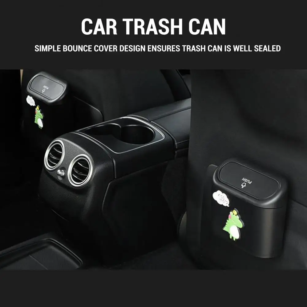 Easy Installation Car Trash Leakproof Dinosaur Pattern Car Trash Bin with Lid Garbage Organizer Container for Small Cars