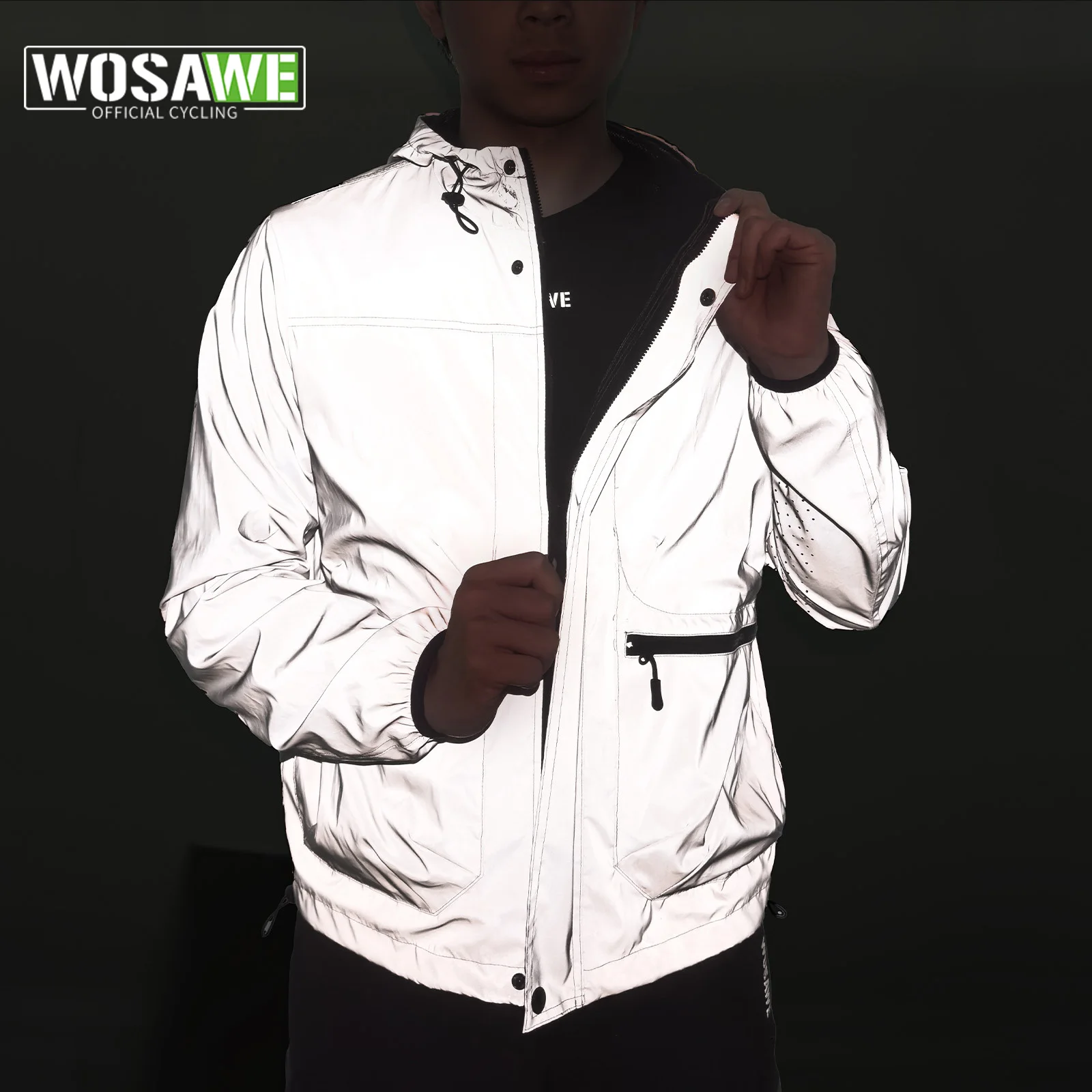 

WOSAWE Night Reflective Motocross Jackets High Visibility Vest Motorcycle Jacket Men Windbreaker Hooded Jacket Windproof Coat