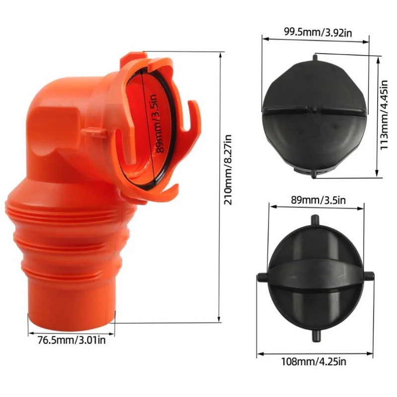 ISURE MARINE 90 ° RV Sewage Pipe Rotary Joint (With 2 Covers) RV Campsite Sewage Drainage Pipe Suitable For RV Drainage System