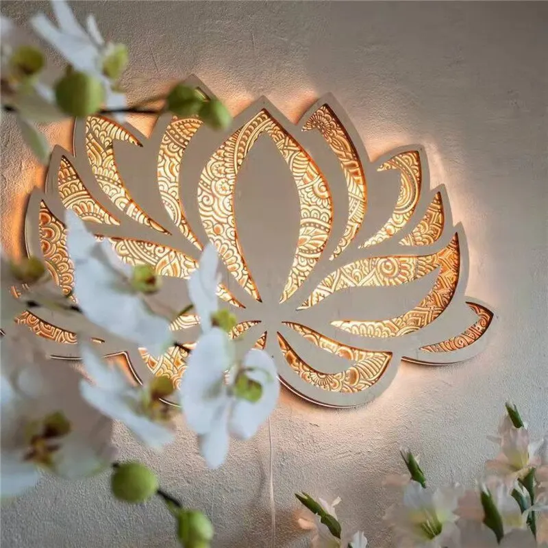 1PC Lotus Flower Light Mandala Yoga Room Art Decorative Ornaments Mandala Yoga Room Night Light Wall Hanging Home Decoration