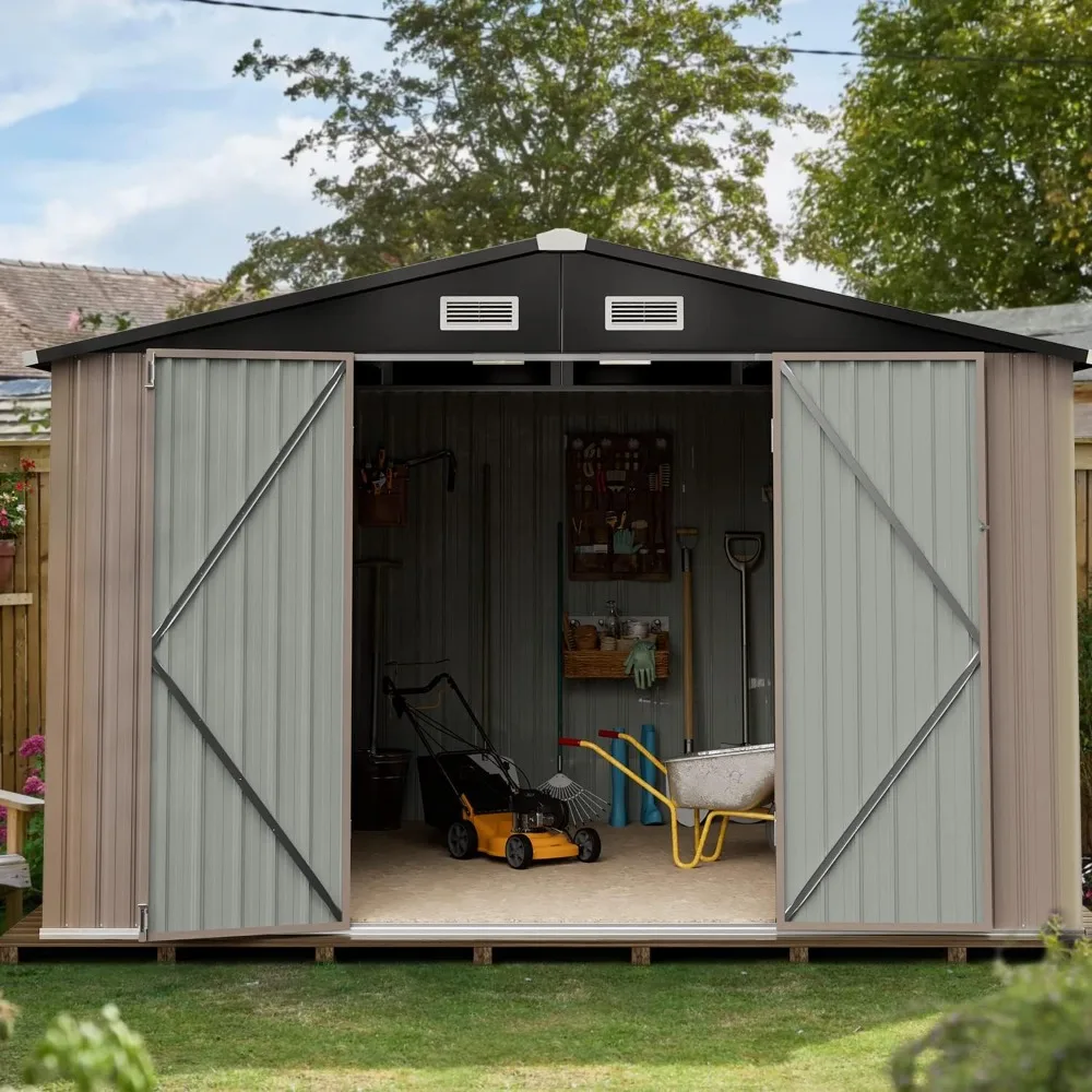 7.6'x9.7' Outdoor Storage Shed, Galvanized Steel Metal Garden Shed with Ventilation Opening, Outdoor Storage House