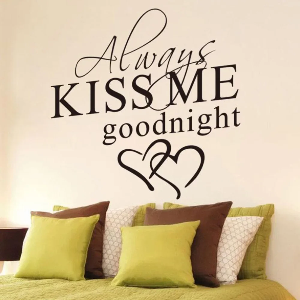 1 Pcs Morden Wall Sticker Art Decor Always Kiss Me Goodnight Wall Stickers Bedroom Removable Decals DIY Bedroom Quotes Decals