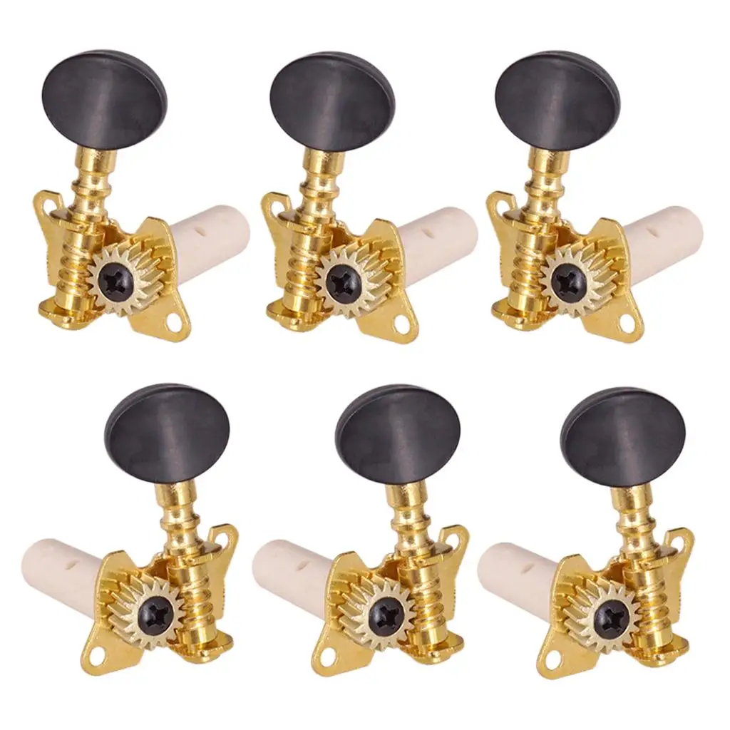 3R3L Guitar String Tuning Pegs Golden Zinc Alloy Oval Button Head Tuner for Classical Folk Guitar Parts Replacement