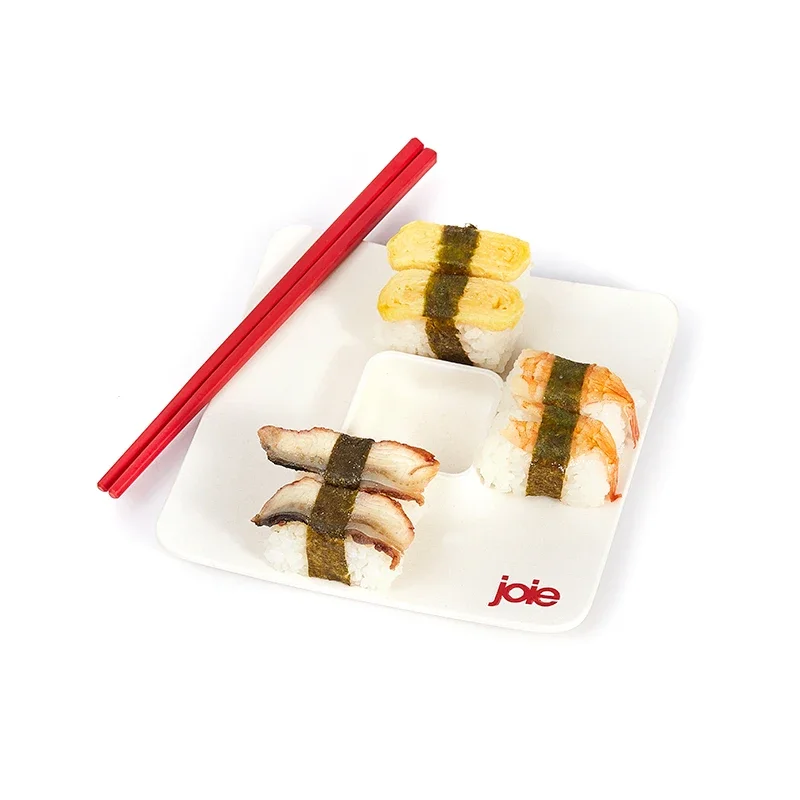 Joie Ensemble de 2 assiettes à sushi avec baguettes pour dumplings et sushis, avec récipient pour sauce au vinaigre, accessoires de cuisine et de salle à manger
