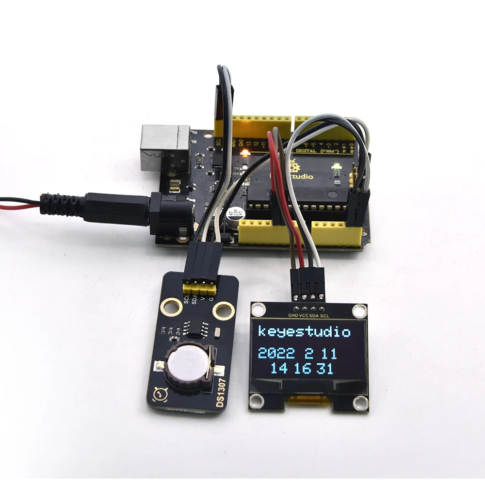 Keyestudio-pantalla LCD con módulo OLED de 0,96/1,3 pulgadas, 128x64 con puertos IIC, Panel LCD serie 12C con placa base para Arduino