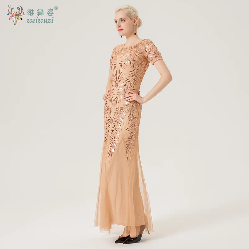 スパンコールサマードレス女性ブライズメイドイブニングドレスメッシュボディコンウェディングパーティードレス Vestidos ゴージャスなラウンドネック半袖