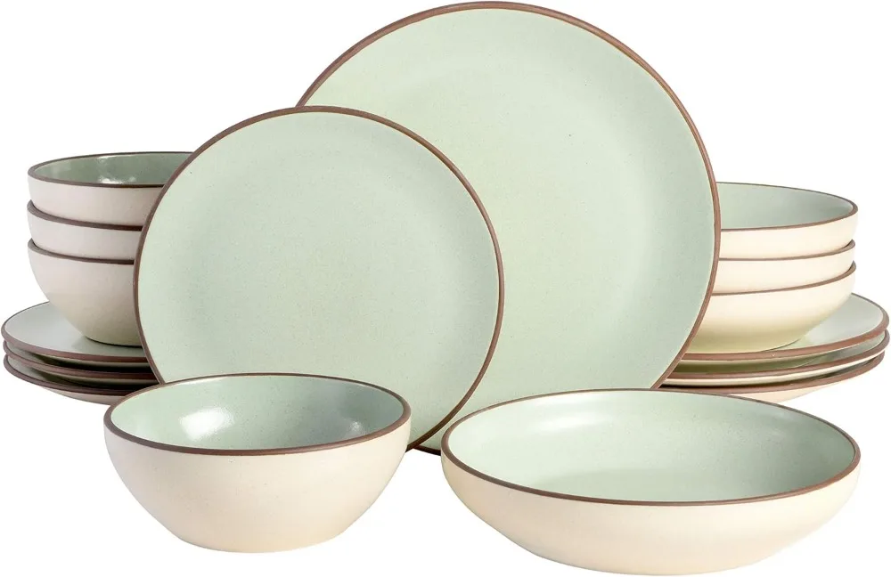 

Gibson Elite Contempo Classic Double Bowl Dinnerware Set, Service for 4 (16pcs), Mint