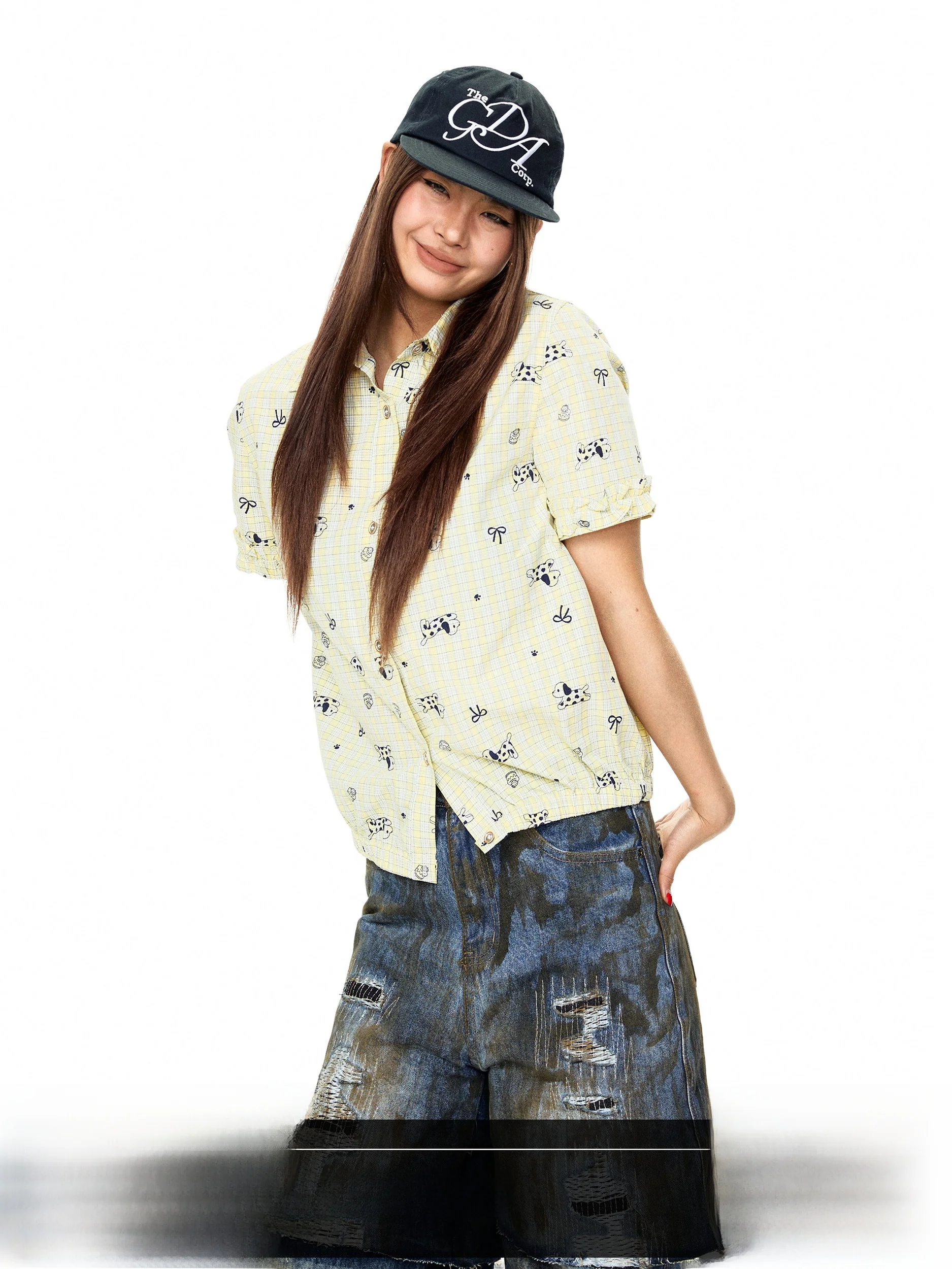 

Blackbb Retro Style Short Sleeve Shirt Women's Summer Casual Dog Print Top Cotton Blend Floral Cap Sleeve Turn Collar Short L...