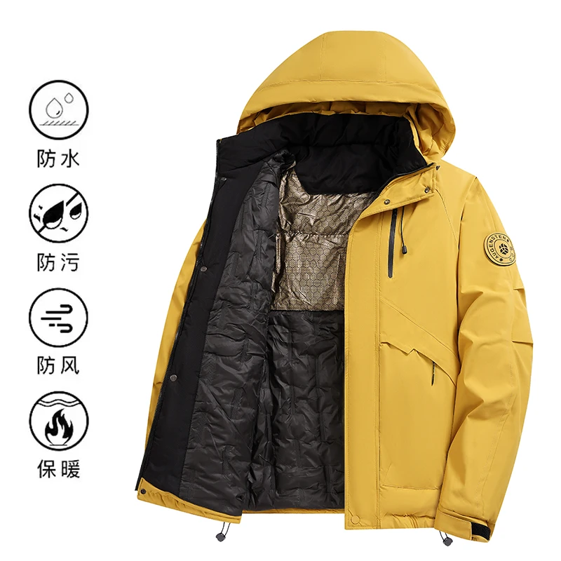 

2026 Winter New Men's Outdoor Graphene Trendy Hooded Cotton Jacket Coat Polyester Fiber Inner Material Zipper Closure Thickened