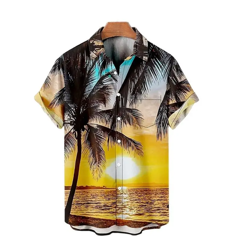 2022 Summer Hawaiian Shirt 3D T-shirt Retro shirt Coconut Tree Pattern Short Sleeve Man Camisa Vacation Casua Man T-shirt Beach