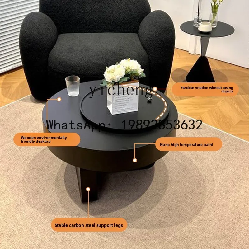 B-2    small apartment coffee table living room household black round rotatable movable coffee table