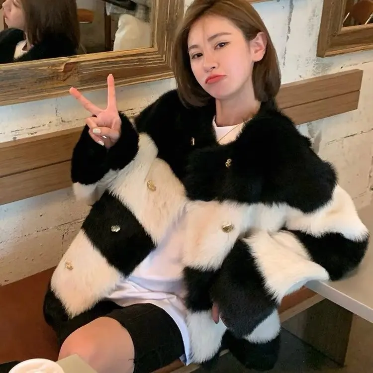 

Real Fur Coat Female Sheep Shearing Wool Fur Jacket Warm Winter Clothes Women Short Shearling Korean 2023 Natural Striped H83