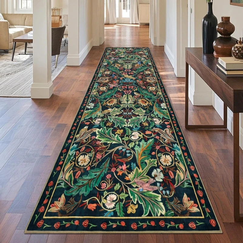 Runner Rug Corridor Carpet Hallway Long Rugs Machine Washable Non-slip Bedroom Kitchen Floor Mat Floral Bird Mats Home Decor 양탄자