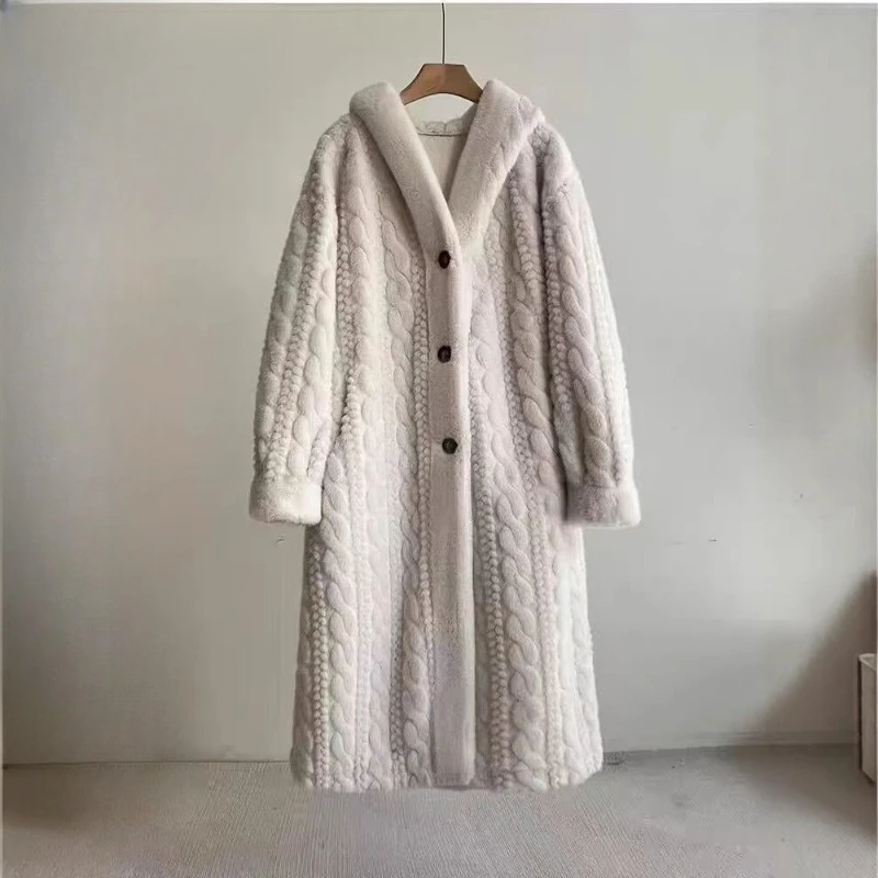 الخريف والشتاء جديد الإفراط في الركبة المنك المخملية تويست المنك مقنعين الفراء المتكاملة الفراء سترة معطف الفرو النساء سميكة