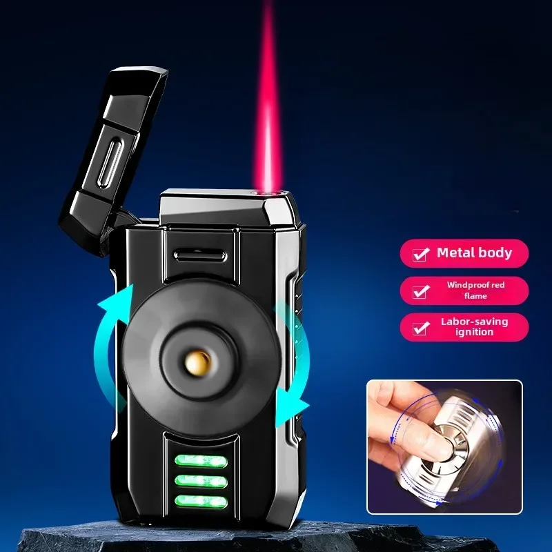 

Ветрозащитная металлическая зажигалка с гироскопом на кончике пальца, прямая вперед, красное пламя, персонализированная надувная зажигалка для мужского подарка