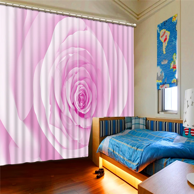 Photo rose curtains girls curtain Window Curtain Living Room Bedroom Waterfall Left and Right Biparting Open