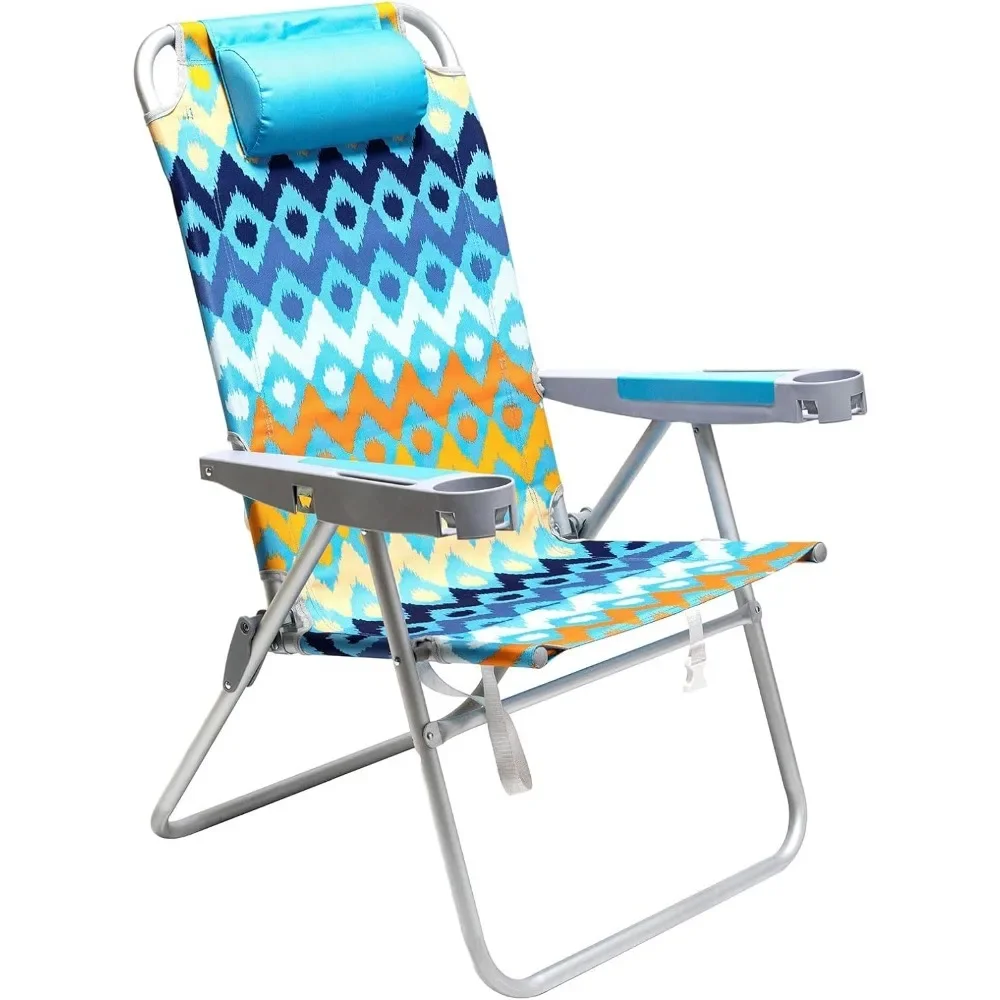 

Extra Wide 28" Folding Beach Chair 5 Position Lay Flat, Portable 17" Tall Camping Chair with Cup Holder for Outdoor/Lawn/Trip