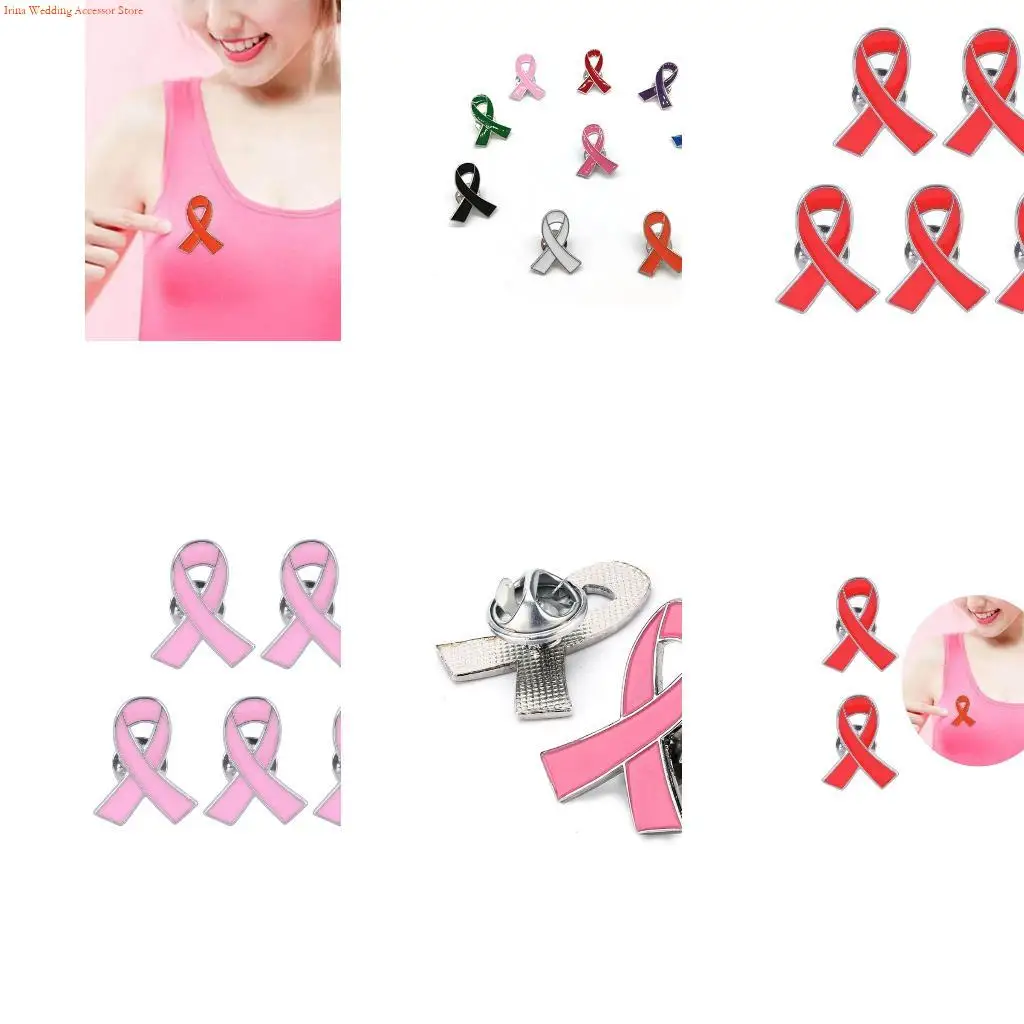 G92D Set of 5 Ribbon Brooch Pin Beautiful Design Ribbon Enamel Pin Alloy Material for Breast Cancers and AIDS Awareness