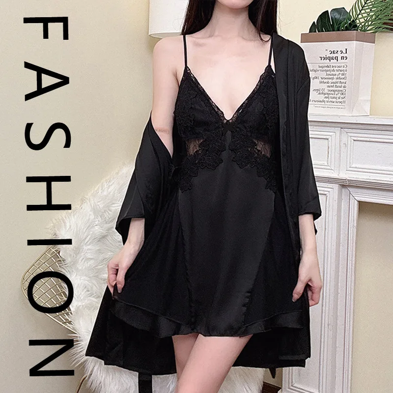 

Сексуальные женские пижамы из ледяного шелка, летние с накладкой на грудь, красивое кружево сзади, водорастворимый цветок, ночная рубашка на подтяжках, чистое желание wi