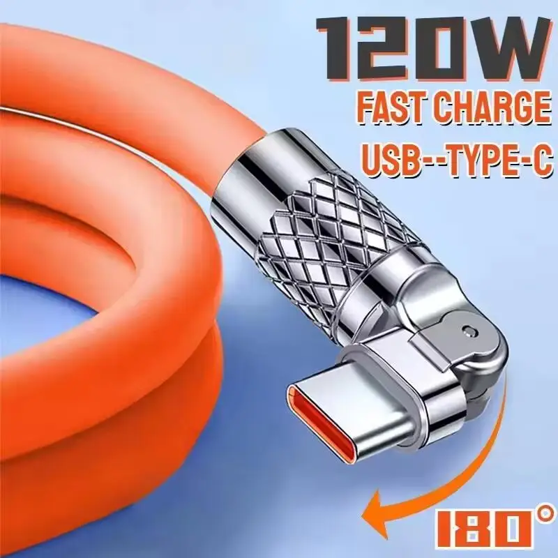 6A 120W USB-C-Kabel, schnelles Laden, 180-Grad-Drehung, Winkelstecker, Ladekabel für iPhone, Samsung, Xiaomi, schnelles Ladekabel