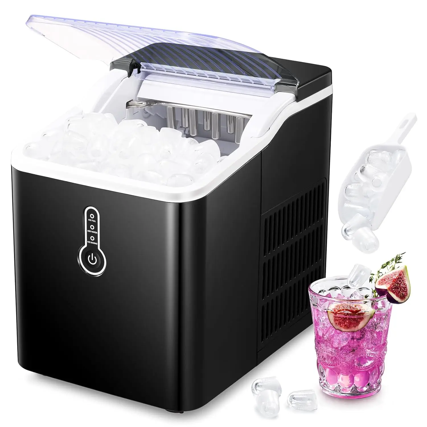 

Ice Makers Countertop, Portable Ice Makers Countertop with Self-Cleaning,9 Cubes Ready in 8 Mins,26lbs/24H，with Ice Scoop and