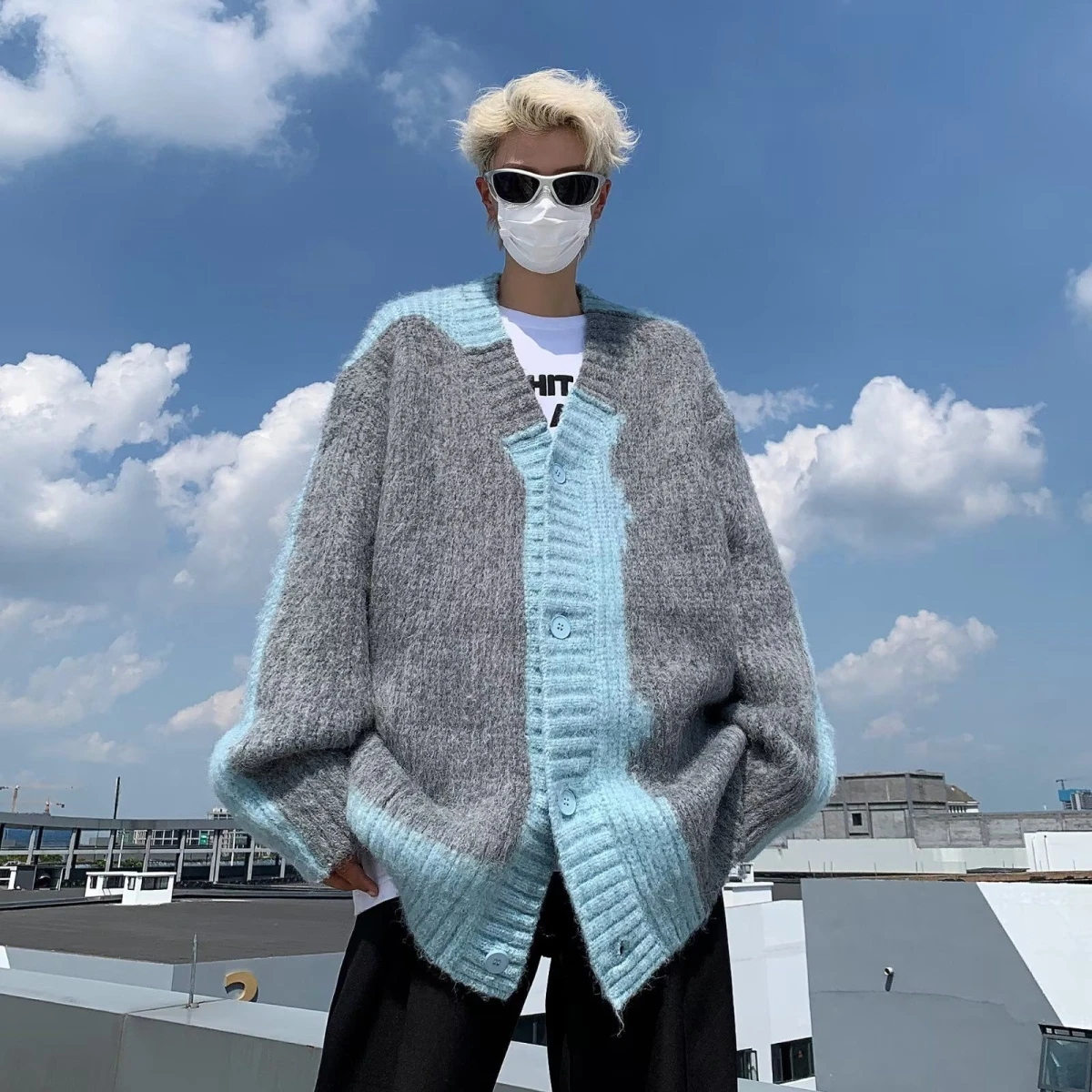 

American Design Loose Casual V-Ne Sweater Coat Couples Lazy Sle Autumn Winter Polyester Fiber Long Sve Knittedwear