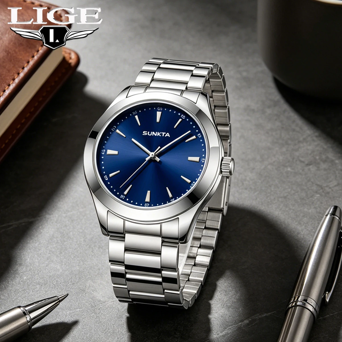 

SUNKTA Men Brand Watches Students Fashion Casual Full Stainless Steel Band Simple Date Quartz Wrist Vintage Watch Silver