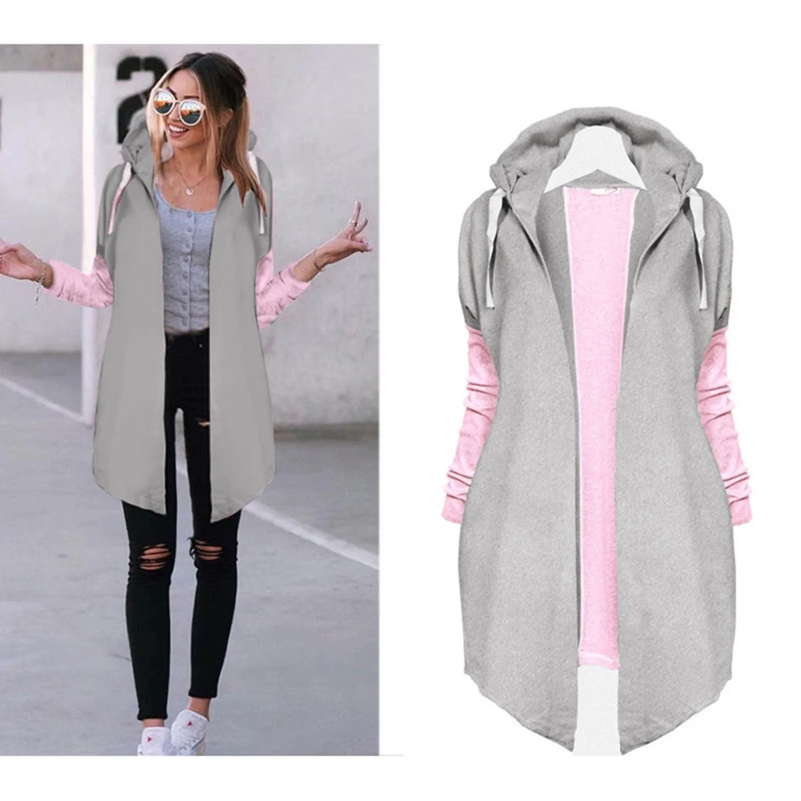 Sudadera corta con capucha para mujer, Jersey holgado de manga larga, de talla grande, a la moda