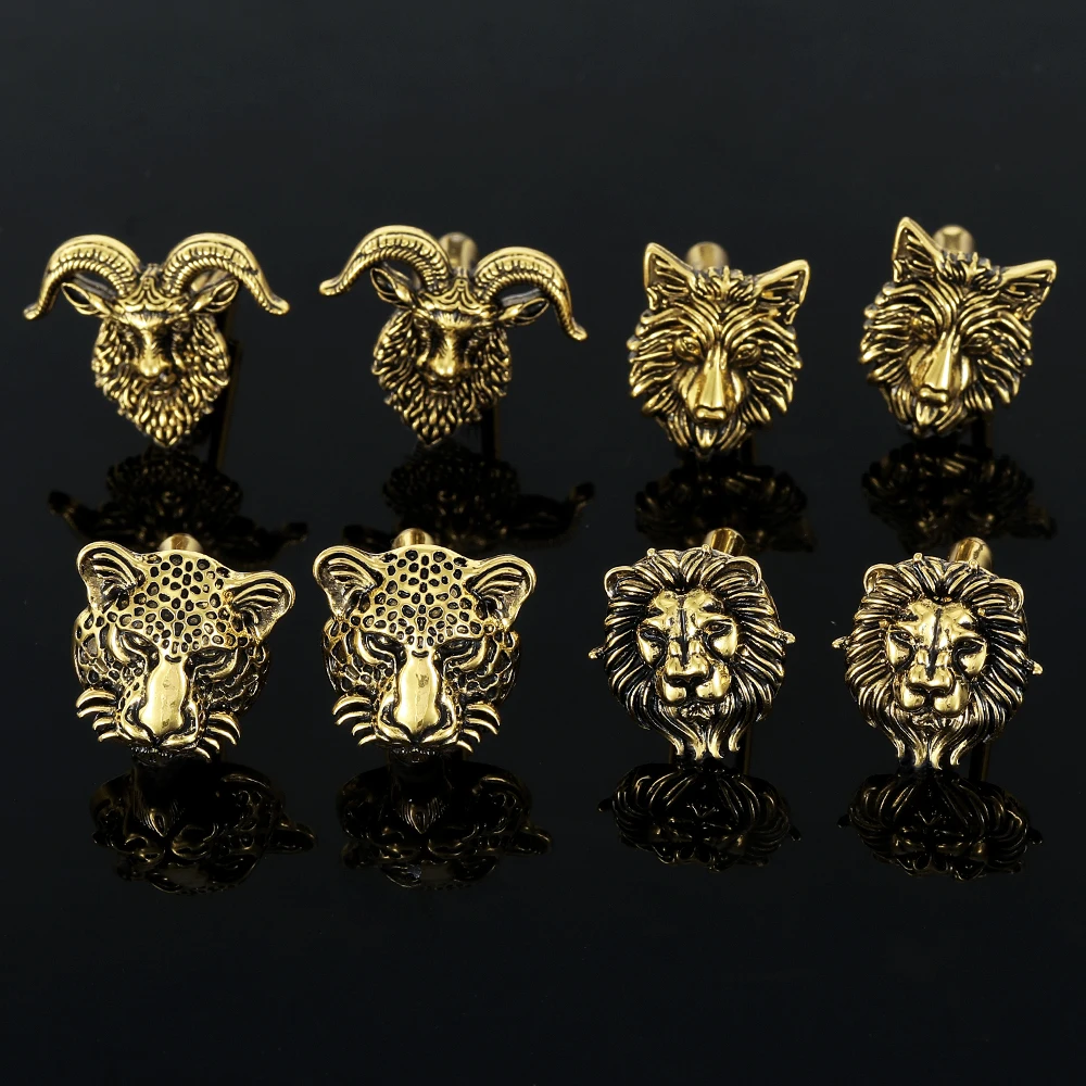 Gemelos con forma de cabra, lobo, leopardo y león con personalidad, botón divertido de manga con cabeza de animal para hombres