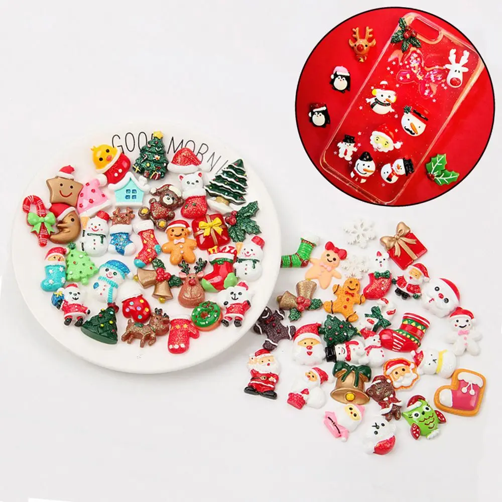 30PCS Glitter Santa Clause Hair Clip Ornament Cabochon Phone Decor Christmas Accessory Flat Back