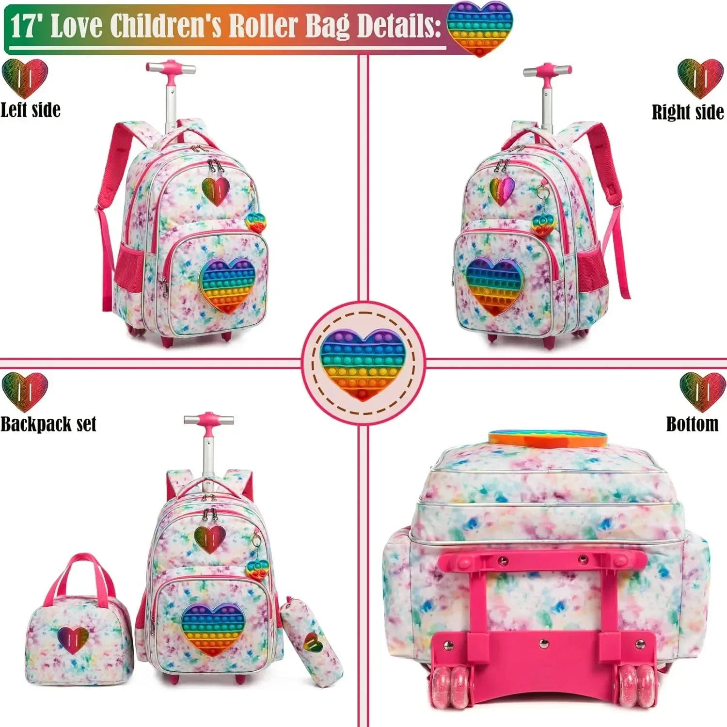 Crianças rolando mochila para meninas saco de escola das crianças com rodas carrinho conjunto mochila para estudantes bagagem com rolo