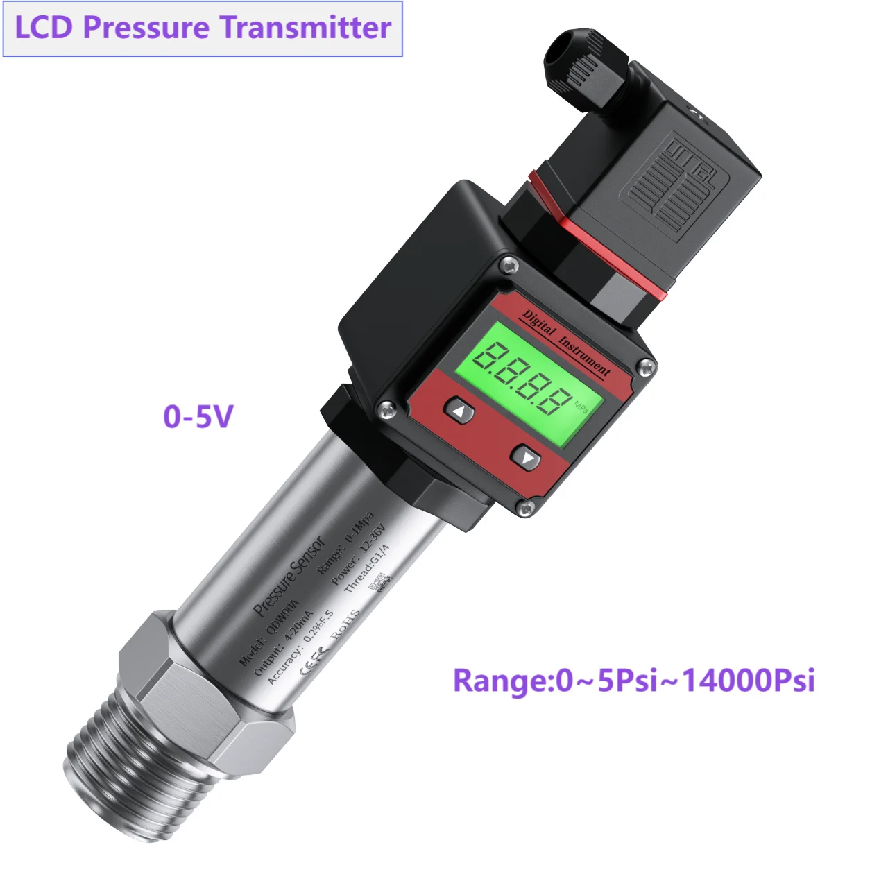 0-5V LCD Pressure Transmitter for Water Oil Gas M20*1.5 40Psi 400Psi 4000Psi 8000Psi Digital Display Pressure Sensor Gauge