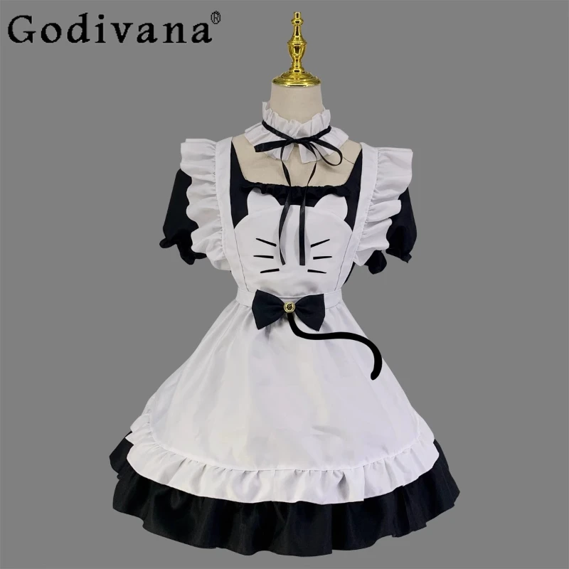 Tamanho grande doce japonês lolita empregada cos quadrado pescoço manga curta vestido menina verão nova cintura alta redução de idade vestidos bonitos