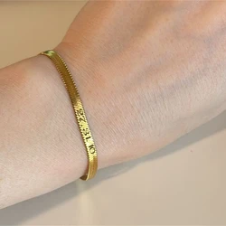 Engraved Name Snake Chain Bracelets for Women Stainless Steel Jewelry Waterproof 4mm Herringbone Link Custom Name Bracelet Men