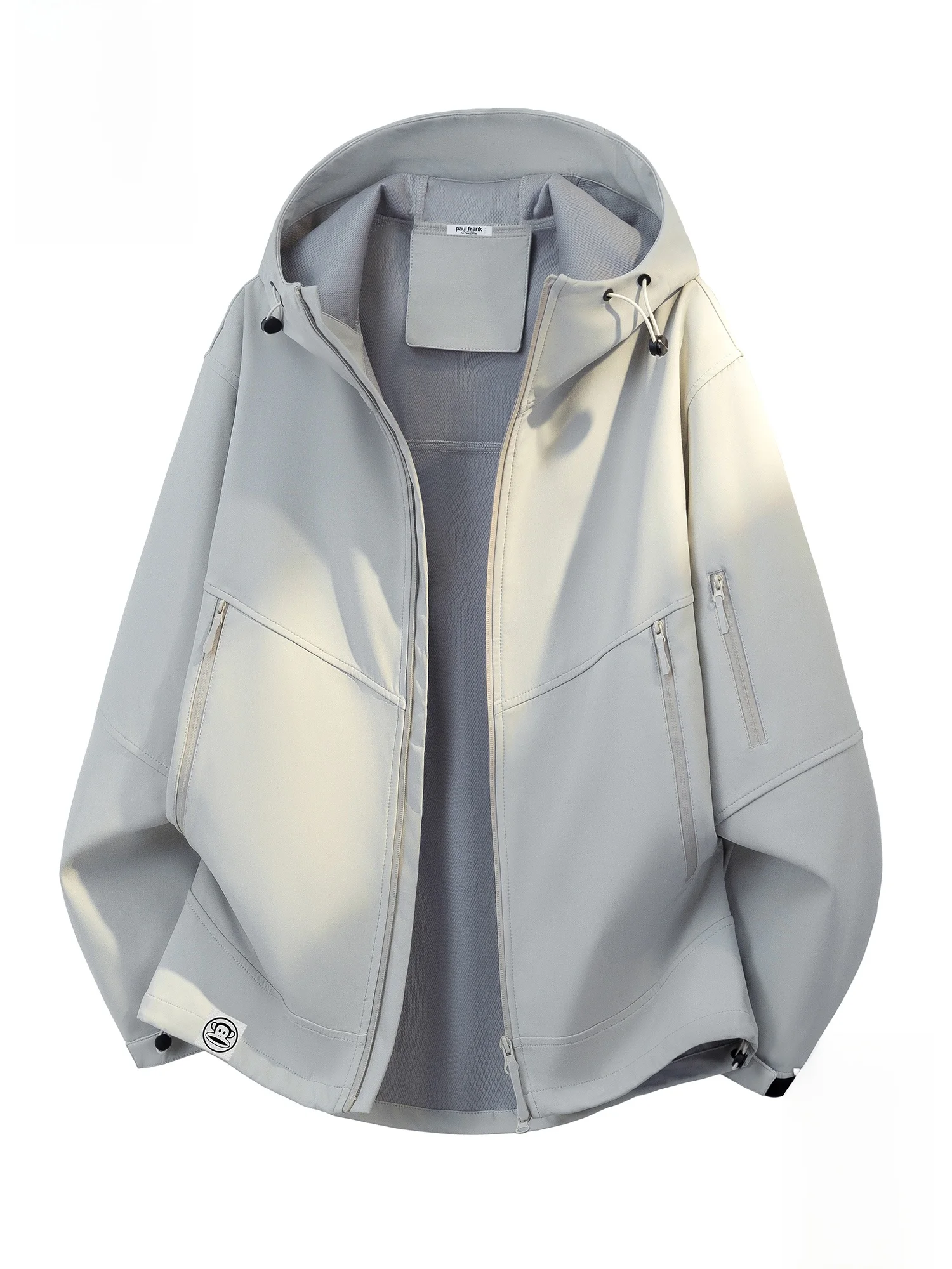 

Мужская весенняя повседневная куртка Paul Frank свободного кроя с капюшоном, принтом головы обезьяны, из полиэстера, с длинными рукавами, на молнии