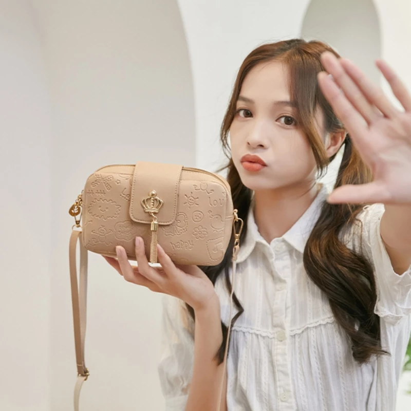 Luxury Brand Tassel Small Messenger Bag for Women Cute Print Casual Female Shoulder Bag Fresh And Sweet Shoulder Bag Women