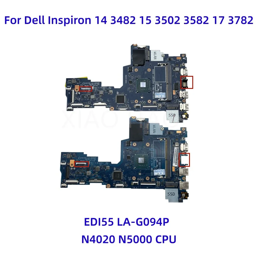 Placa-mãe EDI55 LA-G094P para Dell Inspiron 14 3482 15 3502 3582 17 3782 com CPU Intel N4020 N5000 CN-0M15FX 0K0WRH