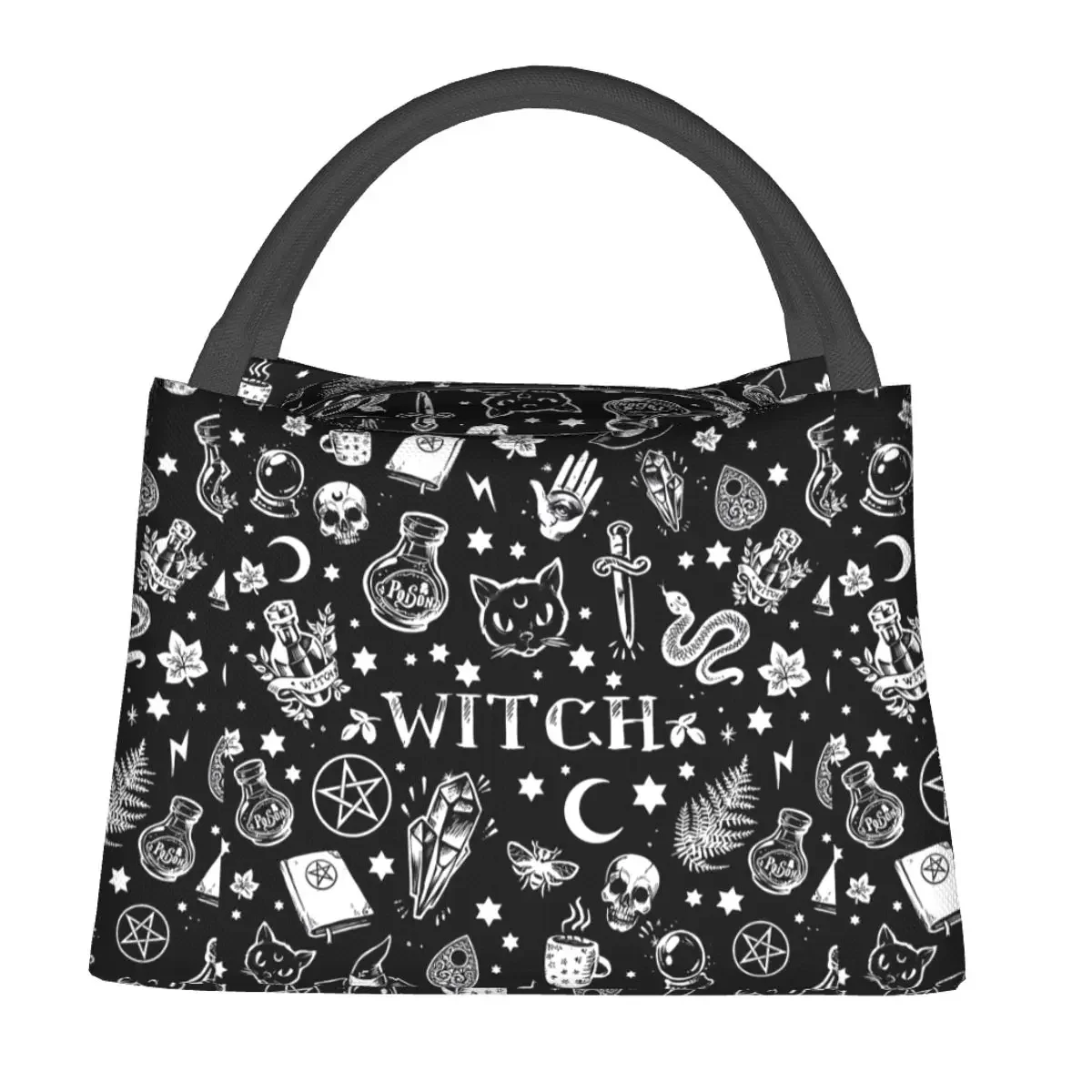 

Witch Pattern Lunch Bag Occult Gothic Magic Travel Lunch Box For Unisex Cute Graphic Thermal Tote Handbags Waterproof Cooler Bag