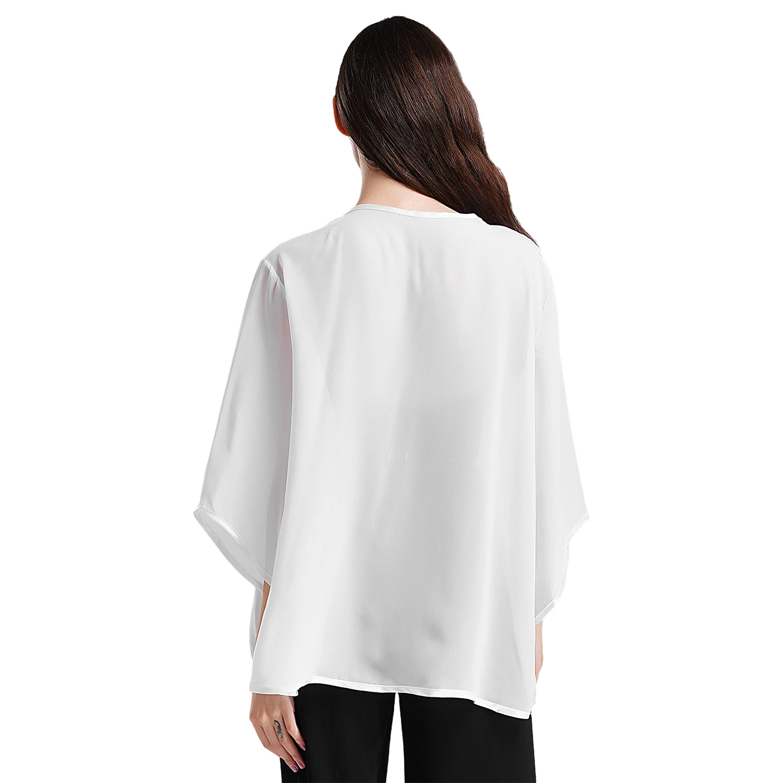 Summer Women Elegant Sheer Chiffon Cardigan Shawl Casual Loose 3/4 Sleeve Open Front Shrug Wraps Cover-Ups Thin Coat Solid Color