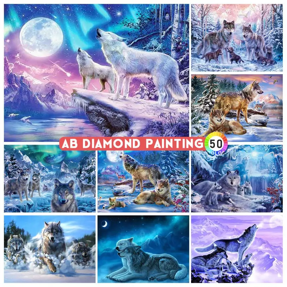 AB-pintura de diamante 5D, Animal, Lobo ártico, 50 colores, mosaico de dibujos animados, diamantes de imitación, arte, Kit de bordado de punto de cruz, bricolaje, decoración del hogar