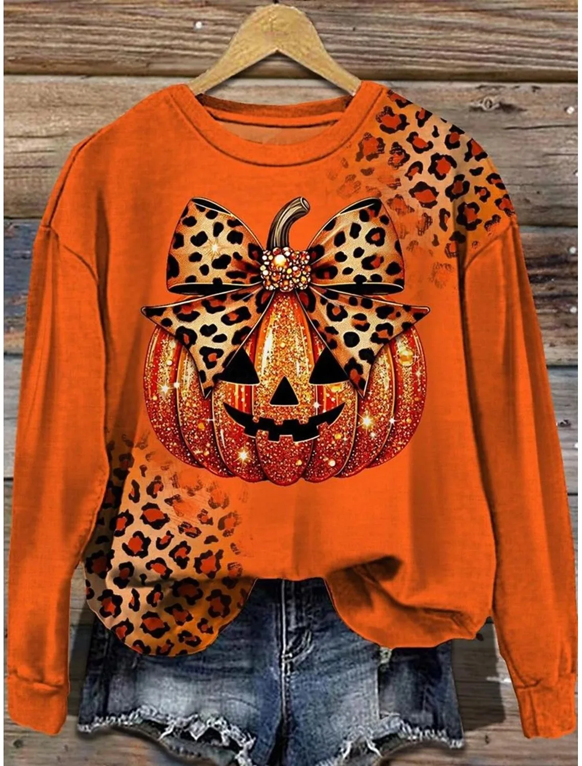 

Halloween Glitter Pumpkin 3D print women's round neck sportswear holiday casual oversized pullover hoodie women's festival gift