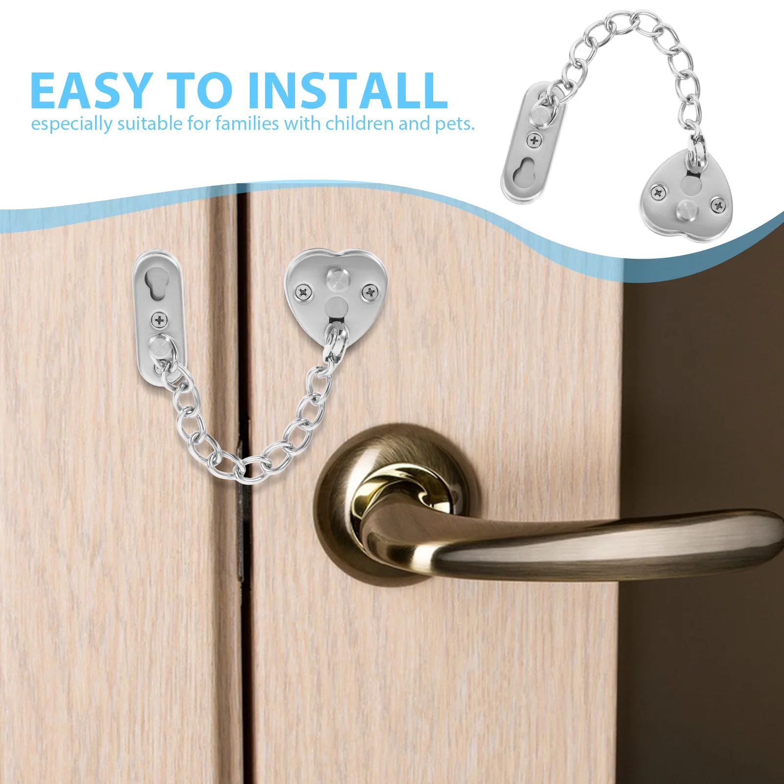 Stainless Steel Antitheft Door Chain Lock Nodrill Adjustable Heavyduty Security Latch for Hotel Home Internal Use